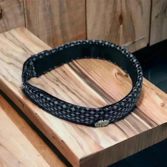 Hip to be Square Navy Blue Multi-Color Geometric Silk Headband 1.25"W Handmade - Picture 5 of 7